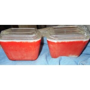lot of 2 PYREX 501-B Homestead Refrigerator Dish Ribbed Lid Vtg -lid chips Wear